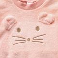 2pcs Toddler Girl/Boy Playful Animal Embroidered Flannel Fleece Sweatshirt and Pants Set Light Pink