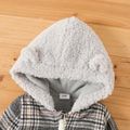 Baby Boy/Girl Thickened Polar Fleece Lined Fuzzy Hooded Spliced Bear Embroidered Plaid Long-sleeve Jumpsuit Grey image 2