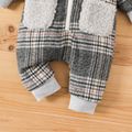Baby Boy/Girl Thickened Polar Fleece Lined Fuzzy Hooded Spliced Bear Embroidered Plaid Long-sleeve Jumpsuit Grey image 3