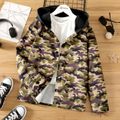 Kid Boy Camouflage Print Button Design Hooded Cotton Long-sleeve Shirt Camouflage image 1