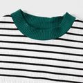 Family Matching Striped Colorblock Spliced Rib Knit Short-sleeve Bodycon Dresses and Tops Sets greenwhite image 3