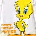 Looney Tunes Kid Girl Floral Letter Print Ruffled Long-sleeve Tee White