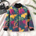 Kid Boy Animal Pattern Stand Collar Fleece Zipper Jacket Colorful