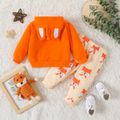 2pcs Baby Boy/Girl 100% Cotton Long-sleeve Fox Graphic Hoodie and Sweatpants Set Orange image 5