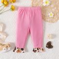 Baby Girl Leopard Print Bow Front Ruffle Trim Spliced Rib Knit Leggings Pink image 3