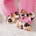 Baby Girl Leopard Print Bow Front Ruffle Trim Spliced Rib Knit Leggings Pink