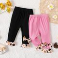Baby Girl Leopard Print Bow Front Ruffle Trim Spliced Rib Knit Leggings Pink image 2