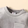 2pcs Toddler Boy Solid Color Pocket Design Velvet Sweatshirt and Pants Set Grey image 3