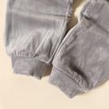 2pcs Toddler Boy Solid Color Pocket Design Velvet Sweatshirt and Pants Set Grey image 5