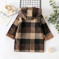 Toddler Boy Classic Plaid Fleece Lined Button Design Hooded Overcoat Brown image 3