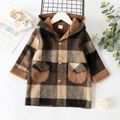 Toddler Boy Classic Plaid Fleece Lined Button Design Hooded Overcoat Brown image 1