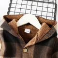 Toddler Boy Classic Plaid Fleece Lined Button Design Hooded Overcoat Brown image 4
