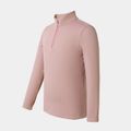 Activewear Kid Girl Stand Collar Zipper Design Solid Color Long-sleeve Tee Pink image 2