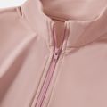 Activewear Kid Girl Stand Collar Zipper Design Solid Color Long-sleeve Tee Pink image 4
