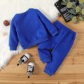 2pcs Baby Boy Monster Embroidered Spliced Fuzzy Long-sleeve Sweatshirt and Sweatpants Set Blue image 2