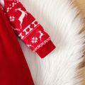 Christmas Baby Boy/Girl Deer Graphic Velvet Spliced Fleece Raglan-sleeve Jumpsuit Red