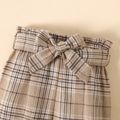3pcs Baby Girl Rib Knit Halter Off Shoulder Long-sleeve Top and Plaid Paperbag Waist Pants Set White
