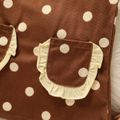 2pcs Baby Girl 95% Cotton Long-sleeve Ruffle Collar Top and Polka Dot Print Overall Dress Set Brown