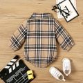 Baby Boy/Girl Long-sleeve Button Front Brown Plaid Romper Brown
