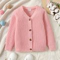 Kid Girl Button Design Solid Color Knit Sweater Cardigan Pink image 1