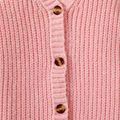 Kid Girl Button Design Solid Color Knit Sweater Cardigan Pink