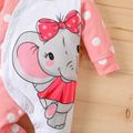 2pcs Baby Girl 95% Cotton Long-sleeve Polka Dot & Elephant Print Spliced Jumpsuit with Bib Set Pink image 2