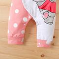 2pcs Baby Girl 95% Cotton Long-sleeve Polka Dot & Elephant Print Spliced Jumpsuit with Bib Set Pink image 3