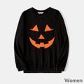 Halloween Glow In The Dark Pumpkin Face Print Black Family Matching Long-sleeve Sweatshirts Black
