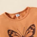 2pcs Kid Girl Butterfly Letter Print Sweatshirt and Houndstooth Pants Set Khaki