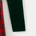 Family Matching Velvet Spliced Red Plaid Dresses and Long-sleeve Button Up Shirts Sets Green image 5