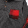 2pcs Kid Girl Plaid Splice Button Design Hoodie Sweatshirt and Pants Set Dark Grey image 3