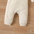 2pcs Baby Boy/Girl Solid Rib Knit Button Front Long-sleeve Jumpsuit with Hat Set Apricot image 5