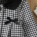 Kid Girl Bowknot Design Lapel Collar Houndstooth Coat Black/White image 4