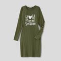 Family Matching Long-sleeve Heart & Letter Print Rib Knit Dresses and Colorblock Sweatshirts Sets Army green