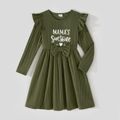 Family Matching Long-sleeve Heart & Letter Print Rib Knit Dresses and Colorblock Sweatshirts Sets Army green
