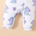 Baby Girl Allover Elephant & Butterfly Print Ruffle Trim Long-sleeve Jumpsuit Purple image 5