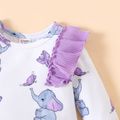 Baby Girl Allover Elephant & Butterfly Print Ruffle Trim Long-sleeve Jumpsuit Purple image 3