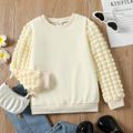 Kid Girl Solid Color Textured Sleeve Pullover Sweatshirt Almond Beige