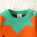 Halloween Baby Boy/Girl Pumpkin Pattern Long-sleeve Colorblock Knitted Jumpsuit Orange