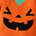 Halloween Baby Boy/Girl Pumpkin Pattern Long-sleeve Colorblock Knitted Jumpsuit Orange