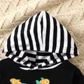 2pcs Baby Boy 95% Cotton Long-sleeve Animal & Letter Print Black Hoodie and Striped Sweatpants Set Black