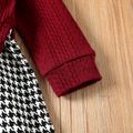 Kid Girl Faux-two Cable Knit Textured Houndstooth Splice Long-sleeve Dress MAROON image 3