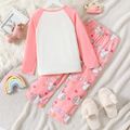 Conjunto de pijama de manga longa e calça rosa com estampa de unicórnio infantil 2 peças colorblock image 2