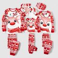 Christmas Deer & Lights Print Red Family Matching Raglan-sleeve Pajamas Sets (Flame Resistant) REDWHITE image 1