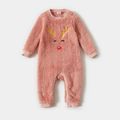Christmas Deer Pattern Embroidered Pink Fuzzy Long-sleeve Pullover for Mom and Me DarkPink image 5