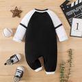 Baby Boy/Girl Raglan-sleeve Letter Print Button Front Jumpsuit Black image 3