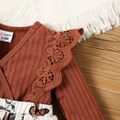 Baby Girl Lace Detail Rib Knit Spliced Butterfly Print Long-sleeve Romper Brown image 3