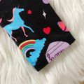 2pcs Kid Girl Unicorn Print Ruffled Long-sleeve Pink Tee & Allover Print Leggings and Scarf Set PINK