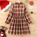 Kid Girl Christmas Sweet Ruffle Collar Plaid Long-sleeve Dress REDWHITE image 5