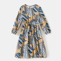 Mommy and Me Allover Geo Print Belted Long-sleeve Midi Dress Colorful